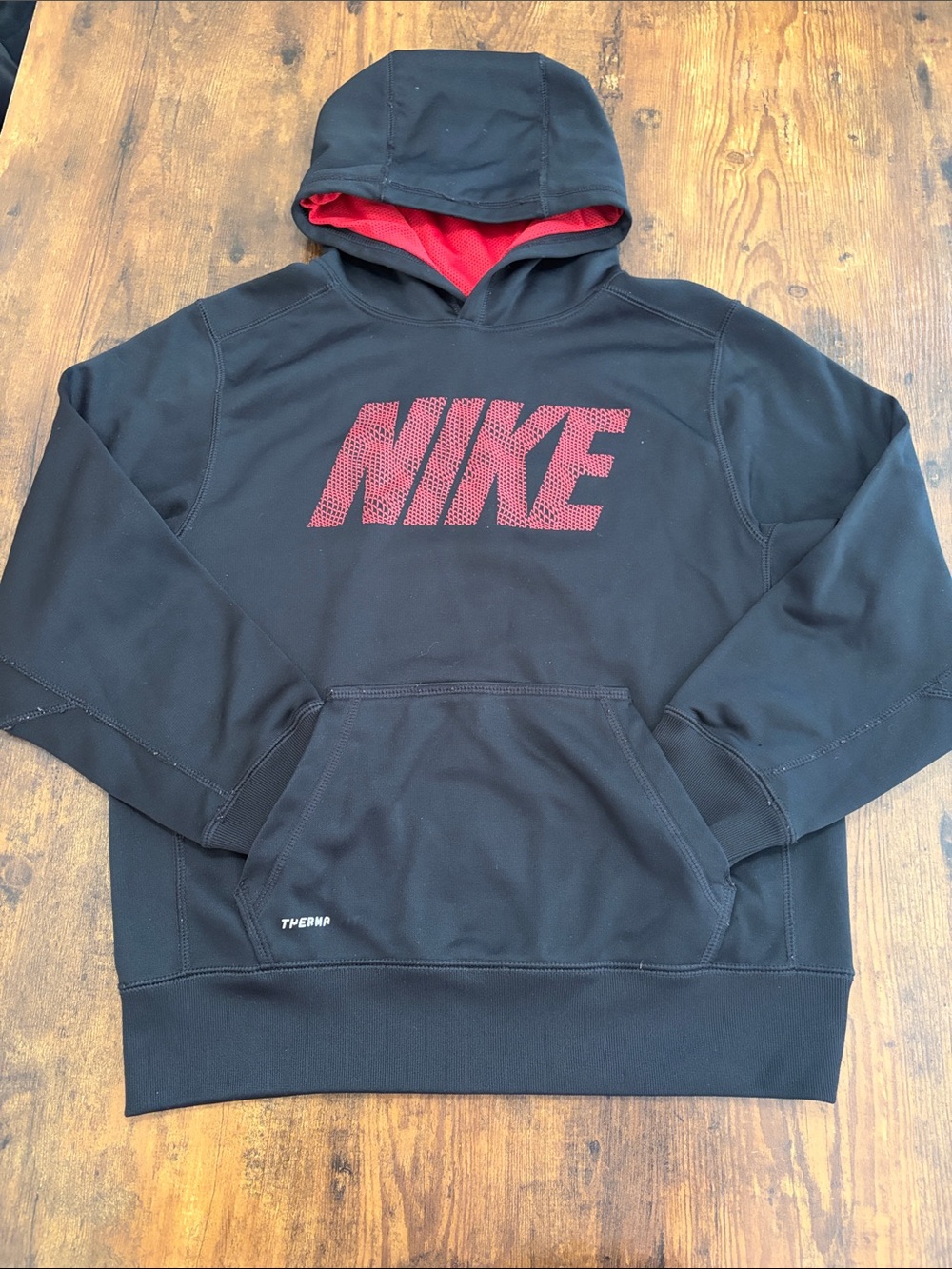 Nike Black Hoodie with Red Logo and Lining